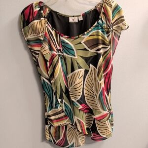 🍉Worthington Multicolor Leaf Print Women's Blouse